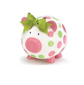 Burton & Burton Girls Pink & Green Circles Pig Piggy Bank