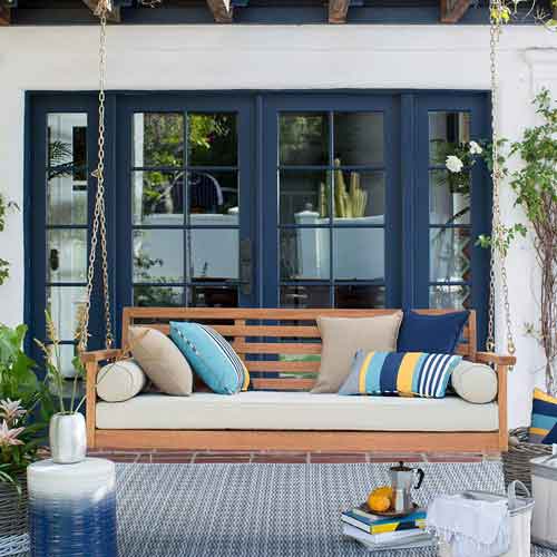  Cari Bay Deep Seating Porch Natural Finish Swing Bed