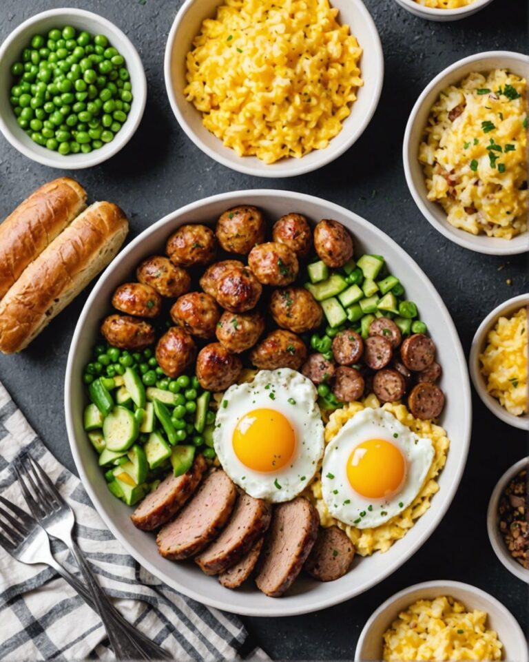 Breakfast Bowl with Scrambled Eggs, Sausage, and Hash Browns