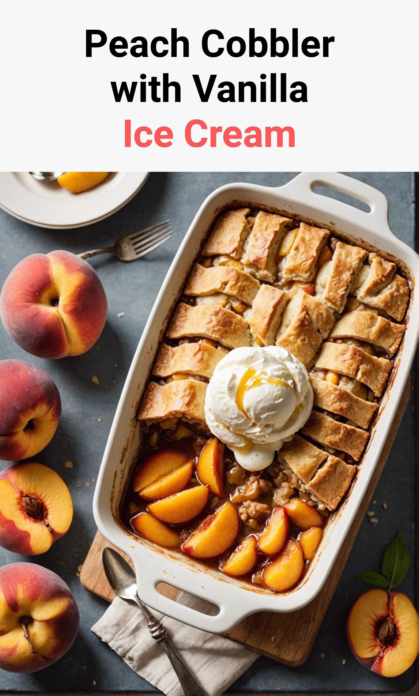 Peach Cobbler with Vanilla Ice Cream