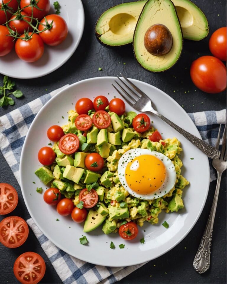 Scrambled Eggs with Avocado and Tomatoes