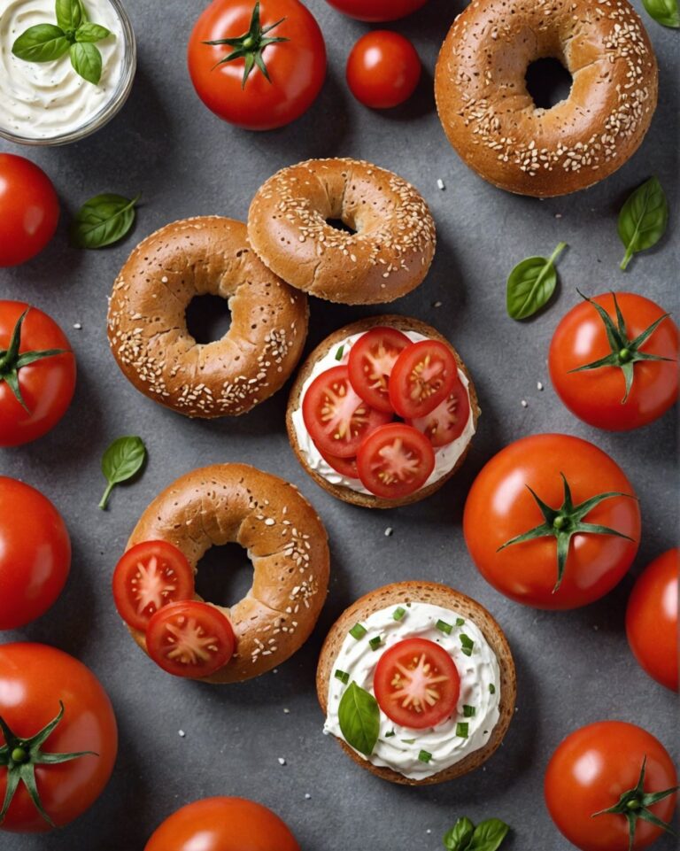 Whole Wheat Bagel with Cream Cheese and Sliced Tomato