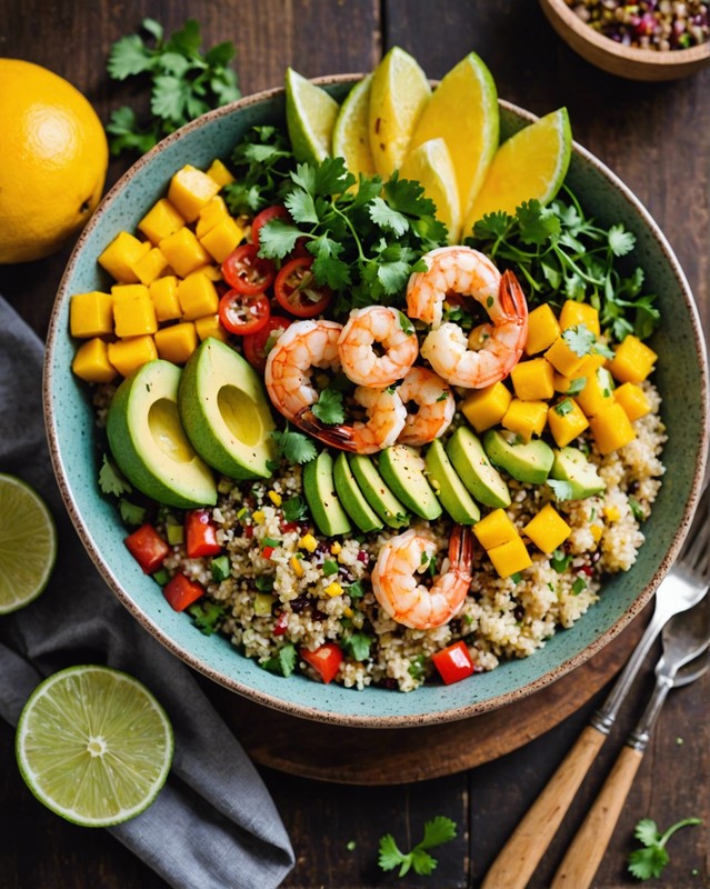 Shrimp and Quinoa Bowl with Avocado and Mango
