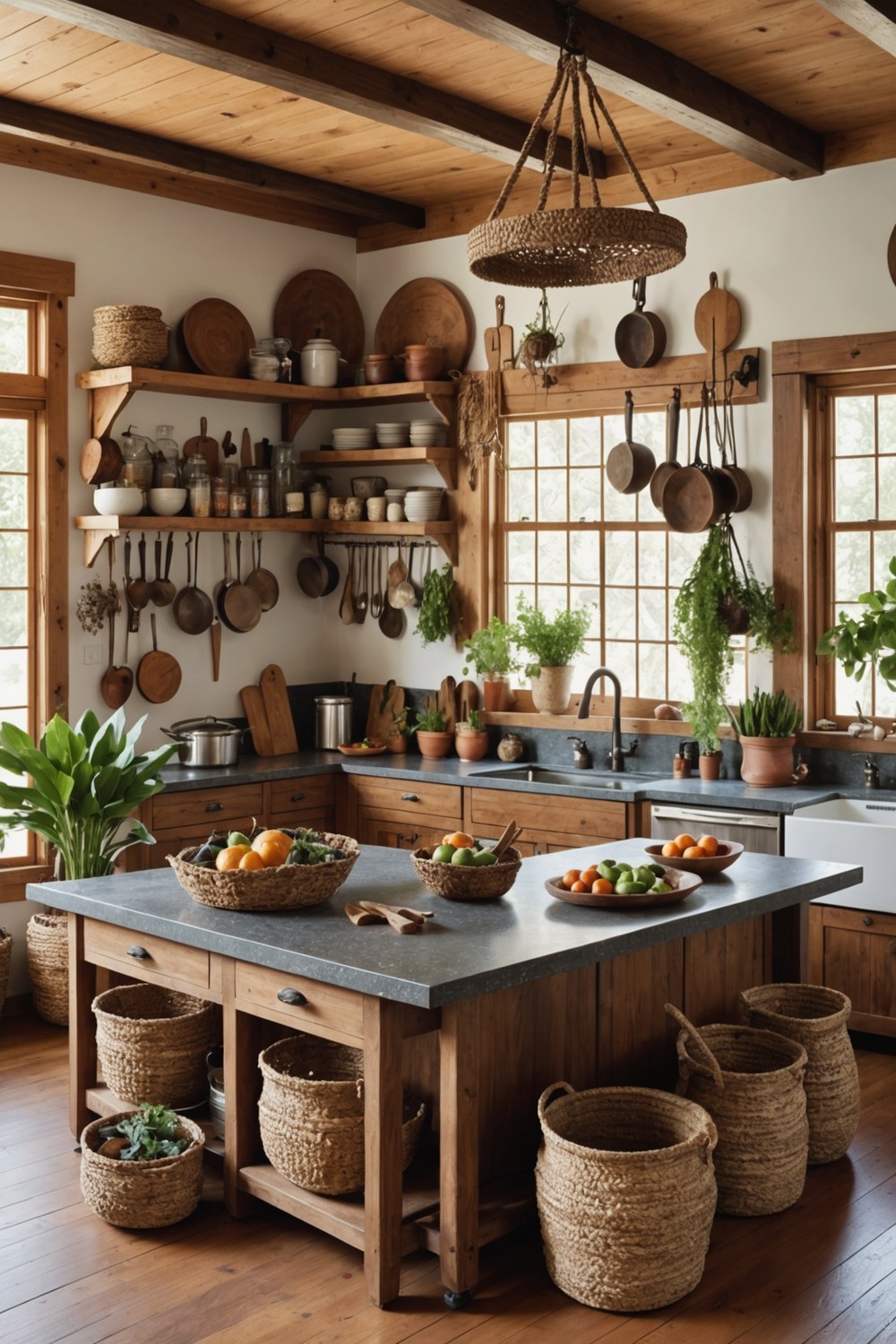 Island with Natural Stone Countertops