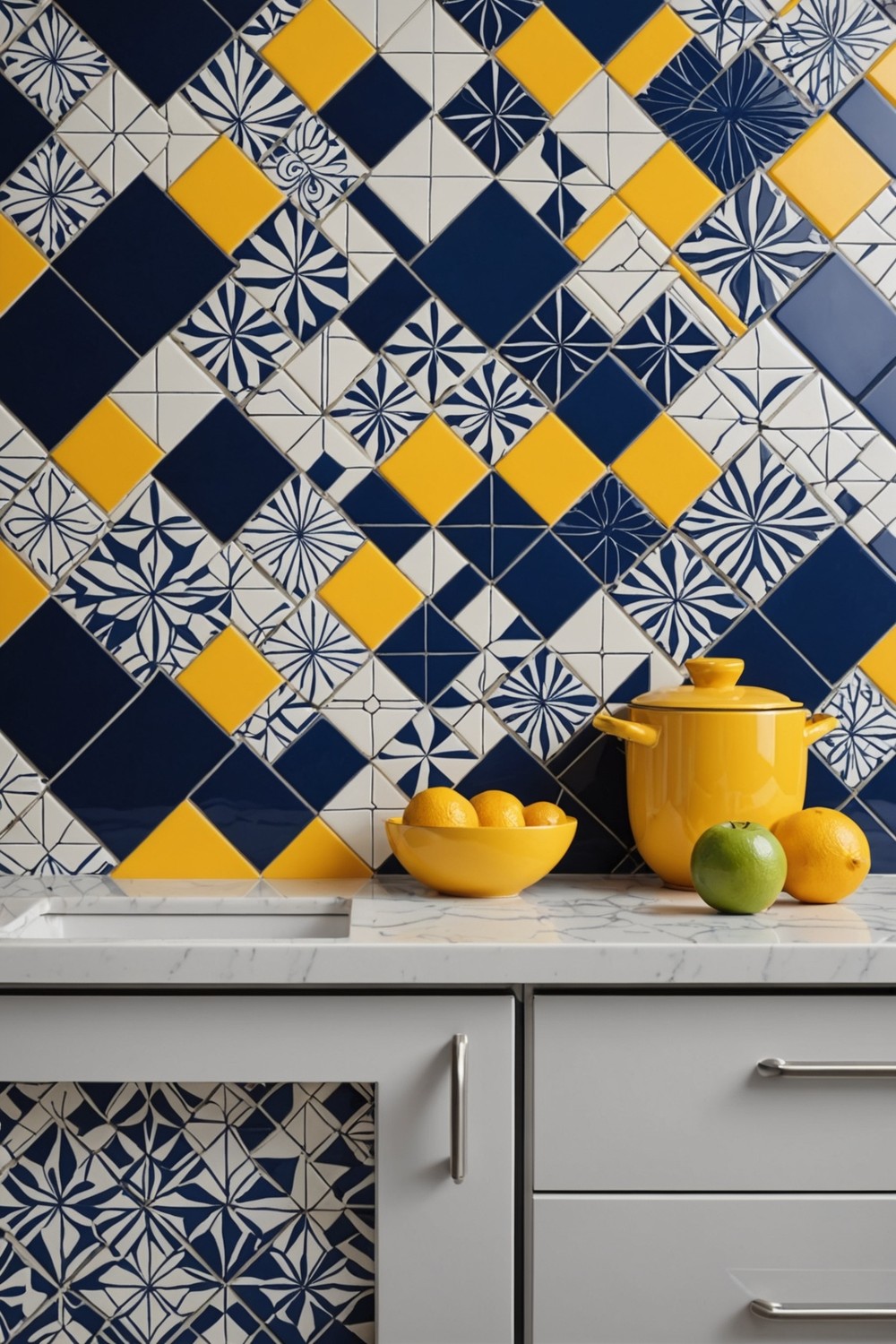 Patterned Tile Backsplash with Contrasting Grout