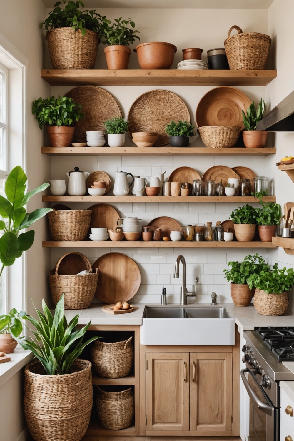 Shelves with Woven Baskets