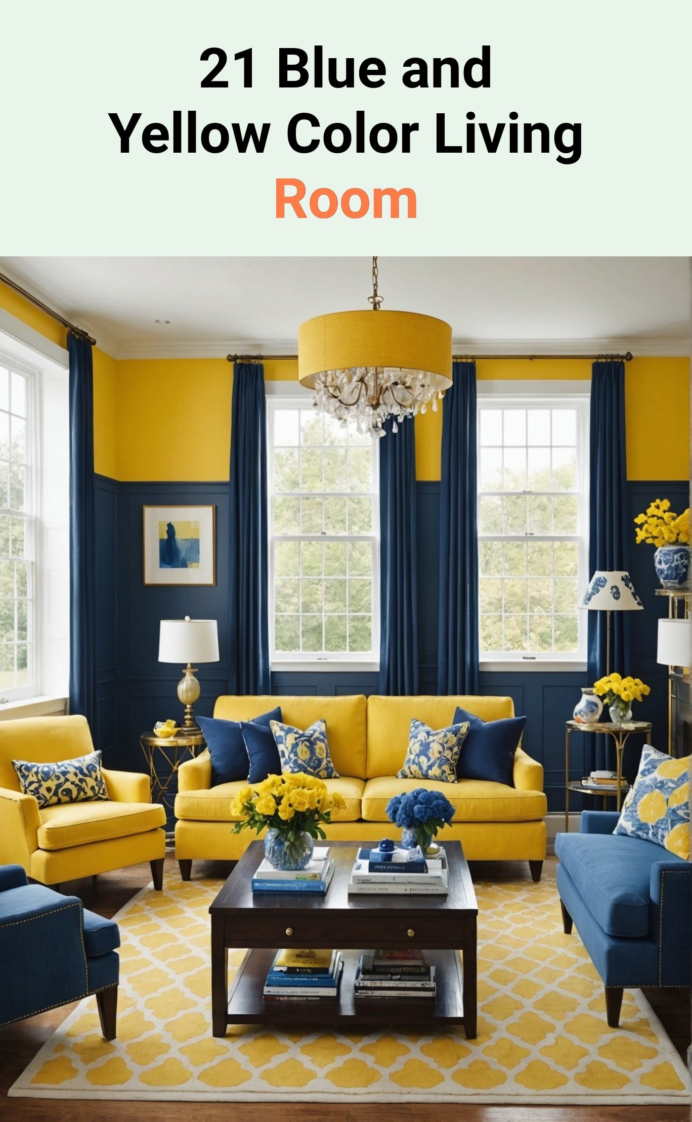 21 Blue and Yellow Color Living Room