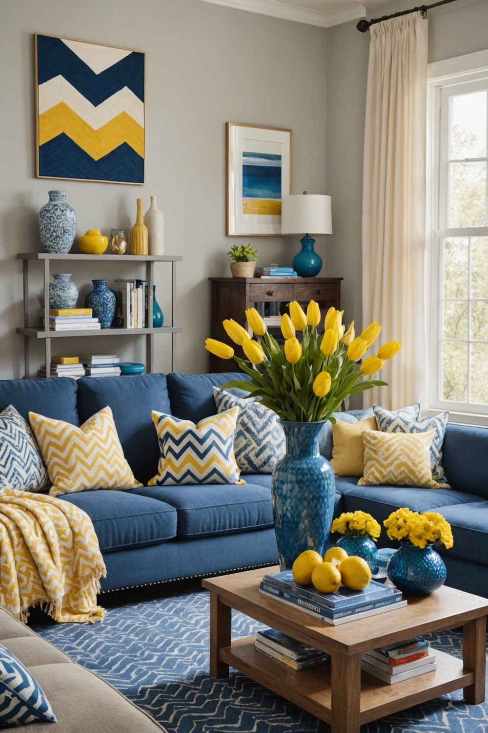 Blue and Yellow Chevron Patterned Vases