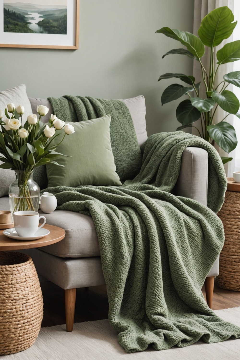 Cozy Sage Green Throw Blankets