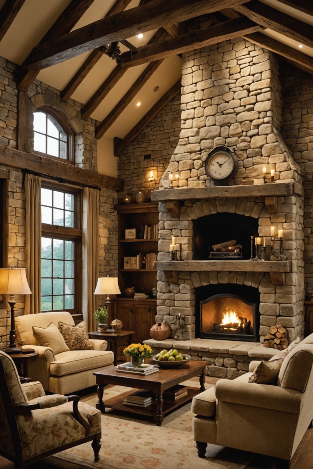 Create a Focal Point with a Large Stone Fireplace