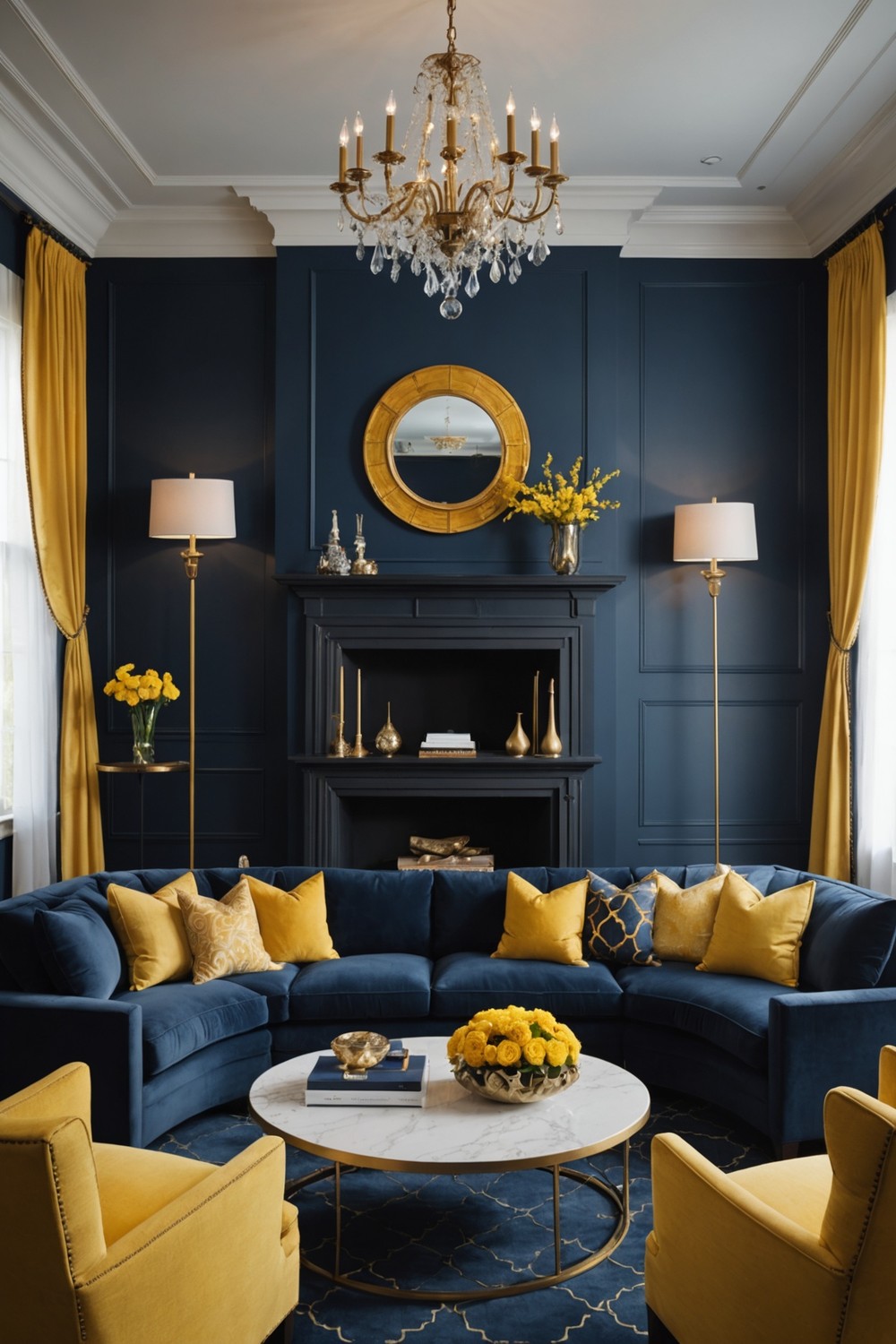 Dramatic Dusk: Navy Blues with Yellow Accents