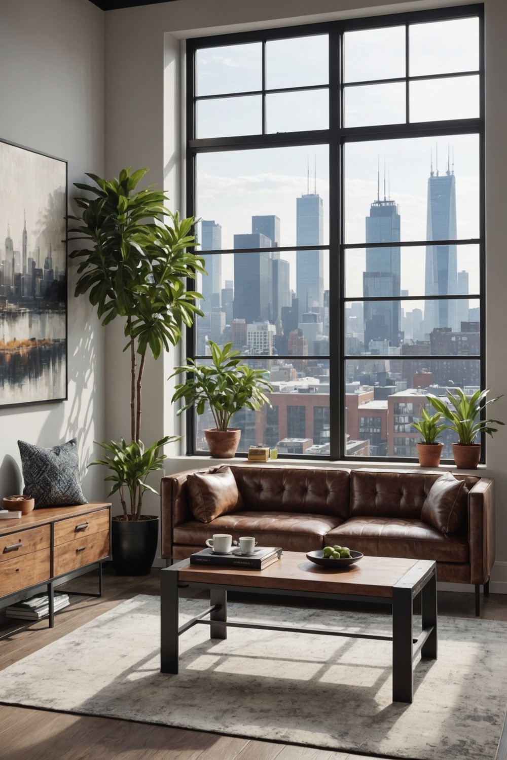 Industrial-Style Metal and Leather Bench