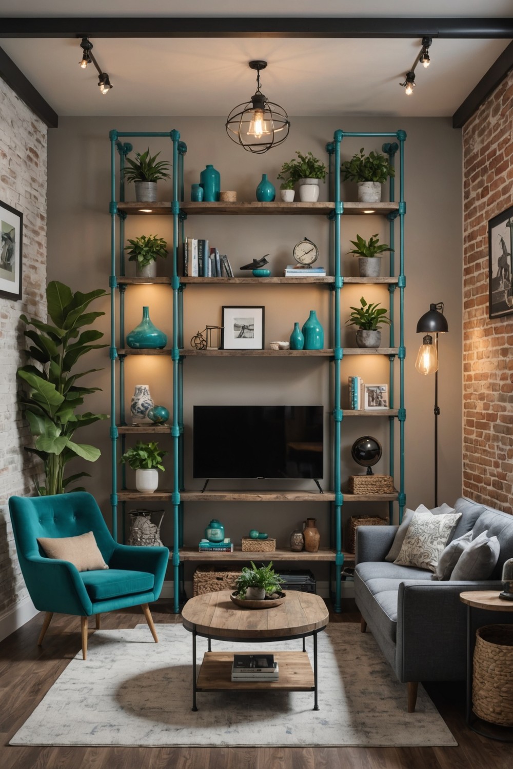 Industrial Teal Pipe Shelving