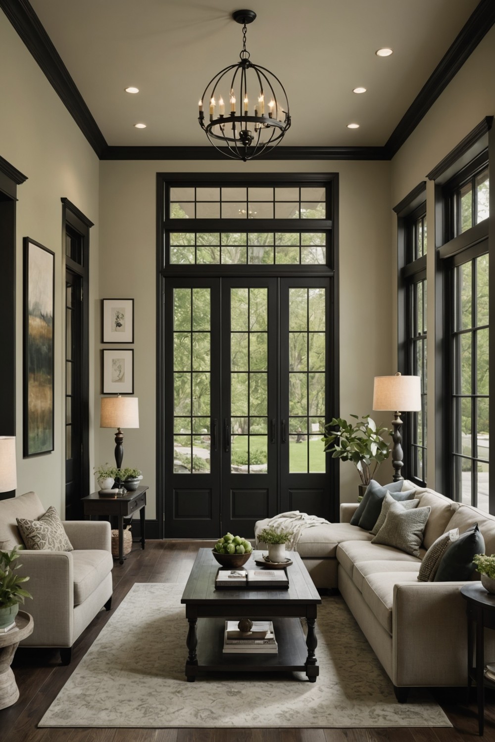 Light Sage Walls with Dark Trim