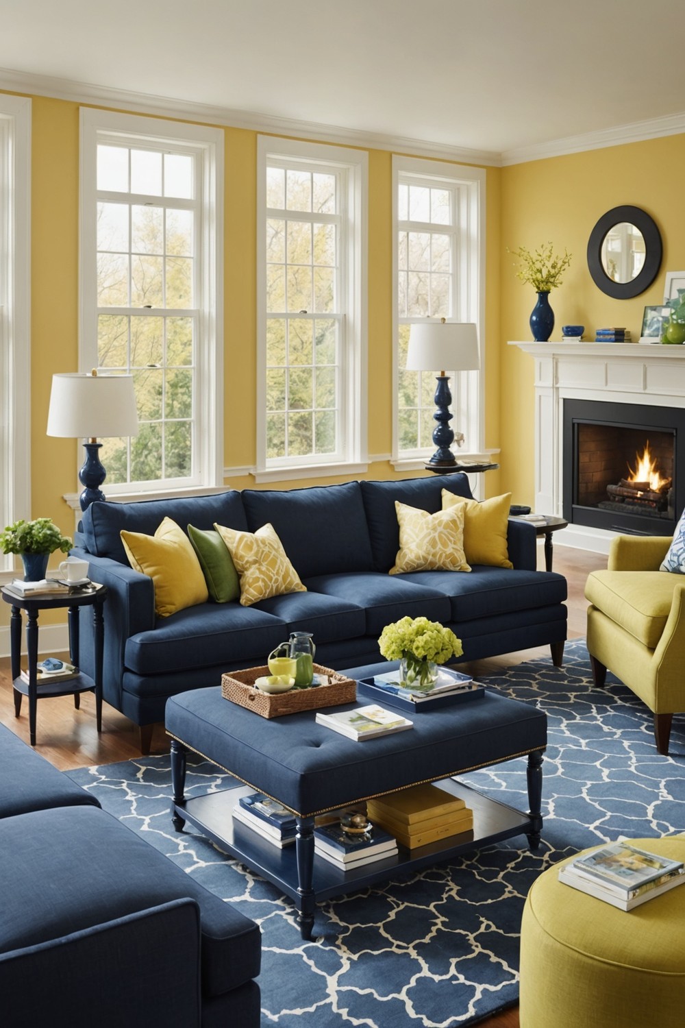 Light Yellow Walls with Navy Blue Furniture