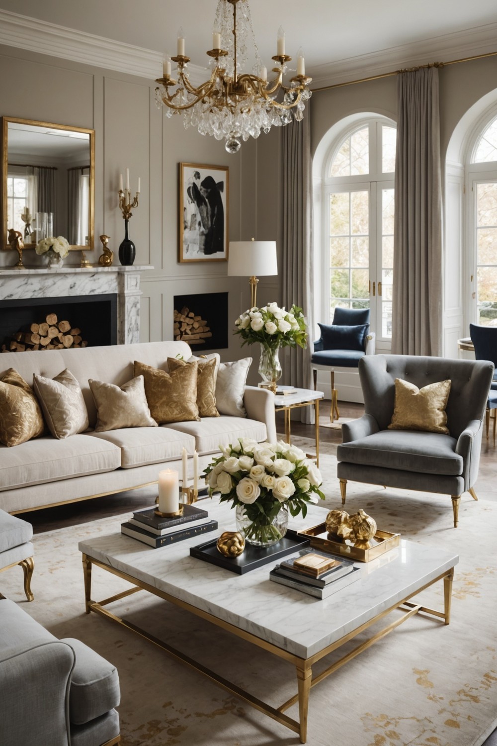 Marble Top Coffee Table with Gold Legs