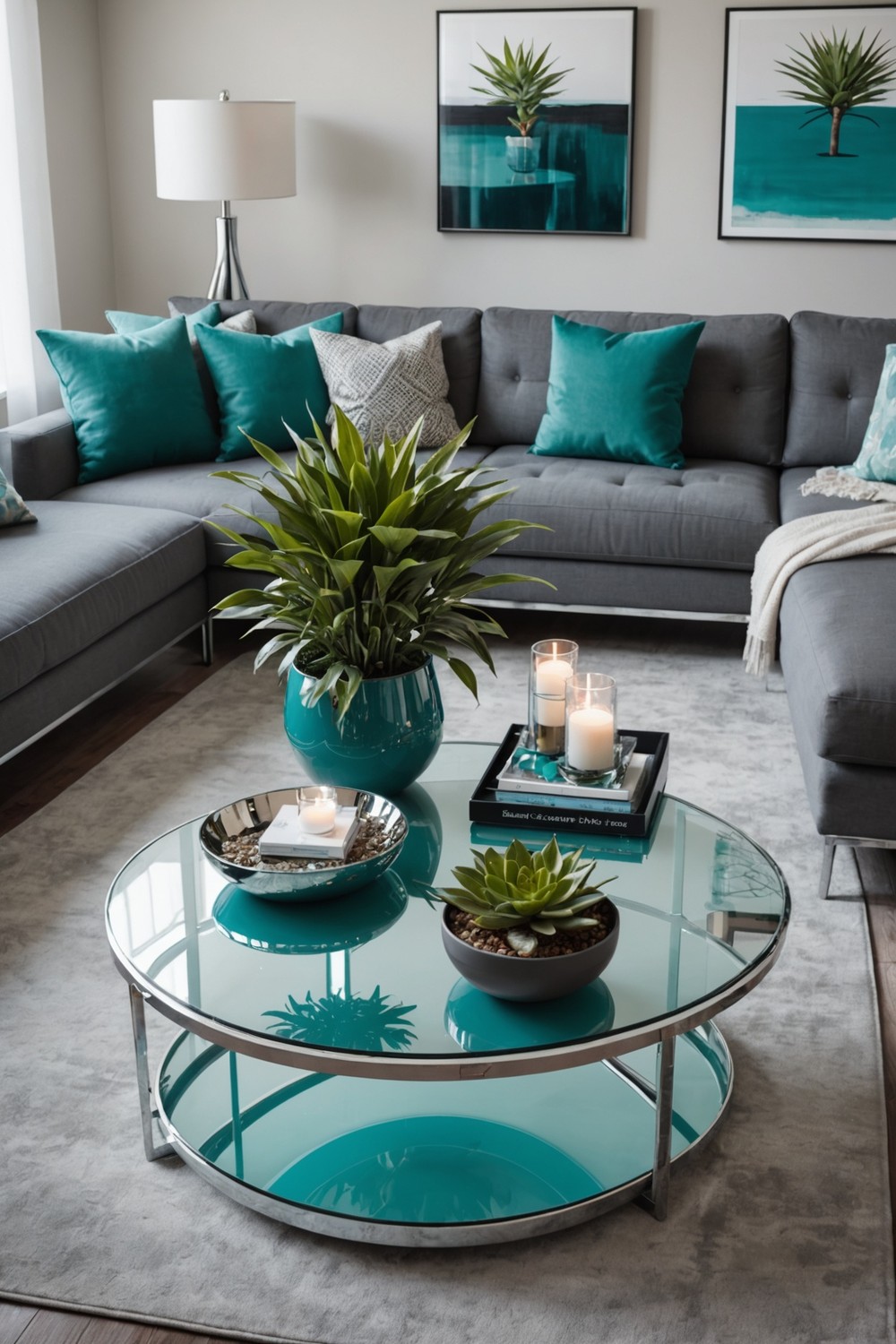 Modern Teal and Chrome Coffee Table