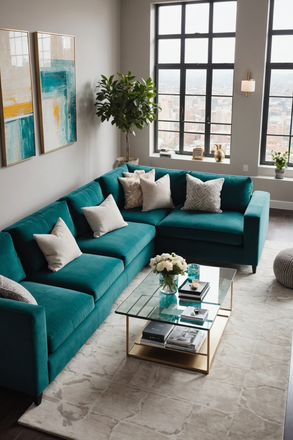 Modern Teal and Glass Coffee Table