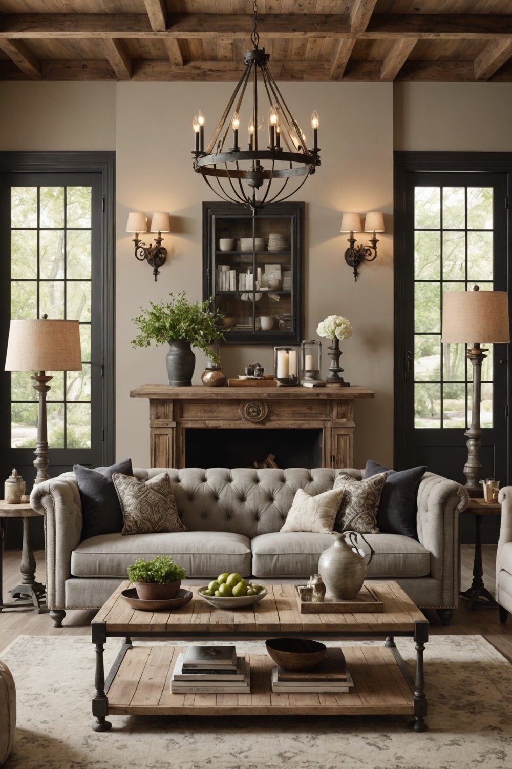 Rustic Coffee Table with Metal Accents