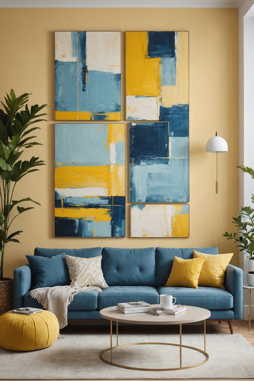 Soft Blue and Yellow Abstract Artwork