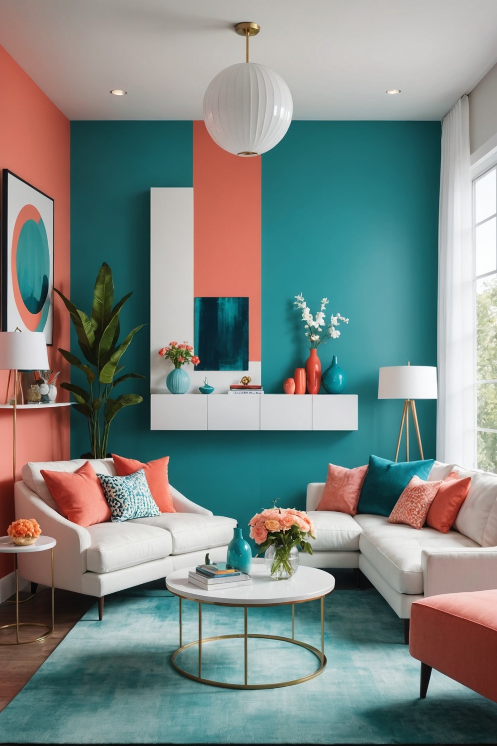 Teal and Coral Color Block Design