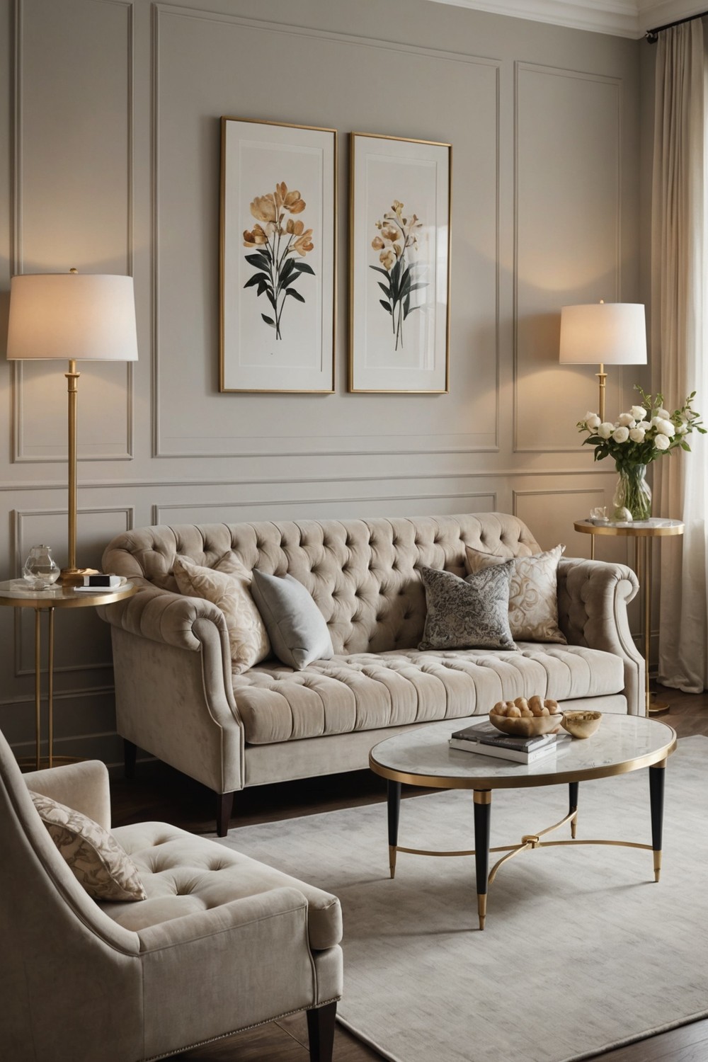 Tufted Velvet Sofa in Neutral Color