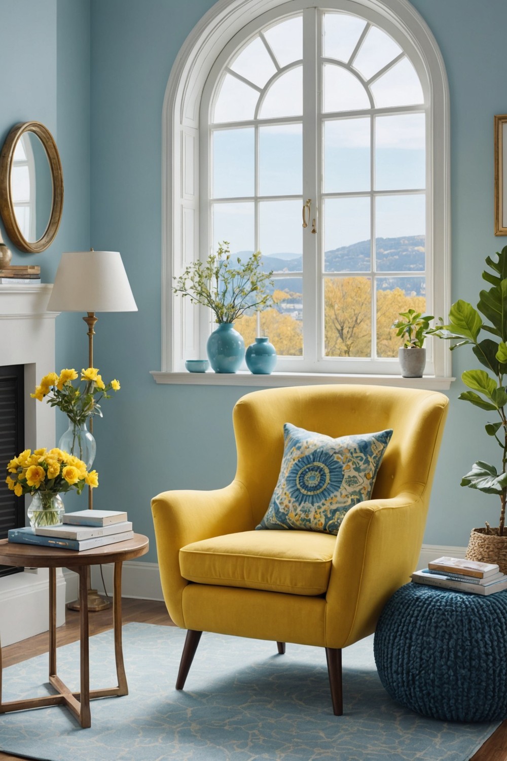 Vibrant Yellow Armchair with Sky Blue Walls