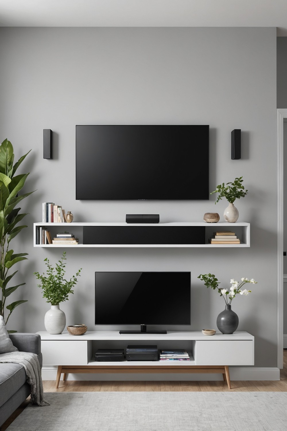 Wall-Mounted TV Stand with Floating Shelves