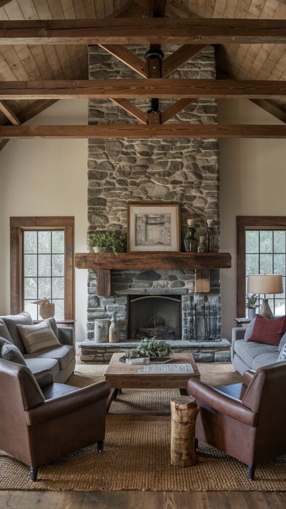 Rustic Stone Fireplace