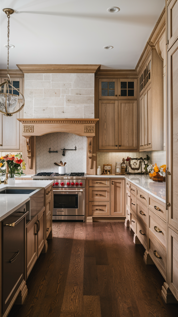 White Oak Cabinets with Ornate Details