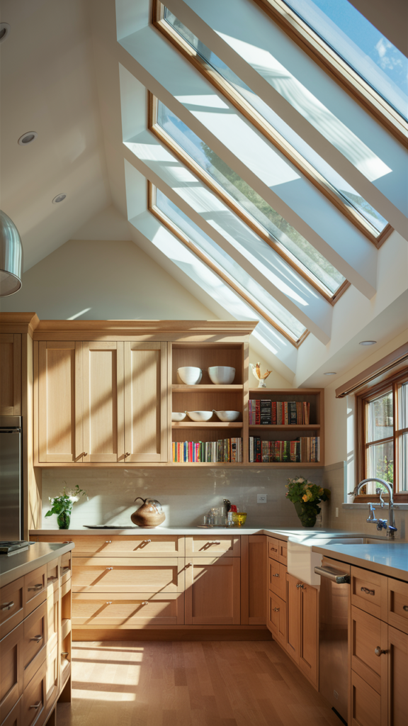 White Oak Kitchen Cabinets with Skylights