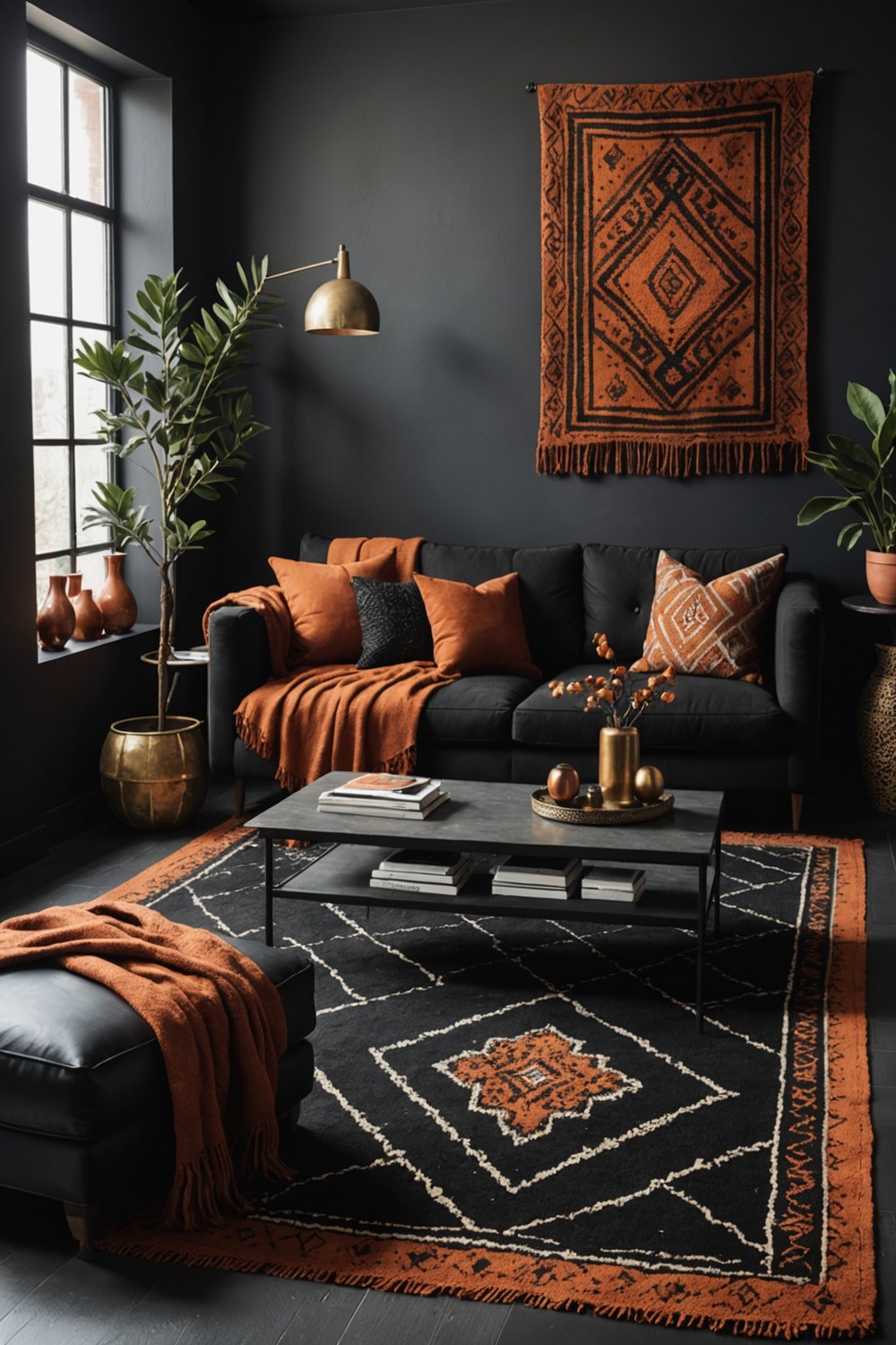 Adding Rust Hues Through Patterned Rugs and Throws