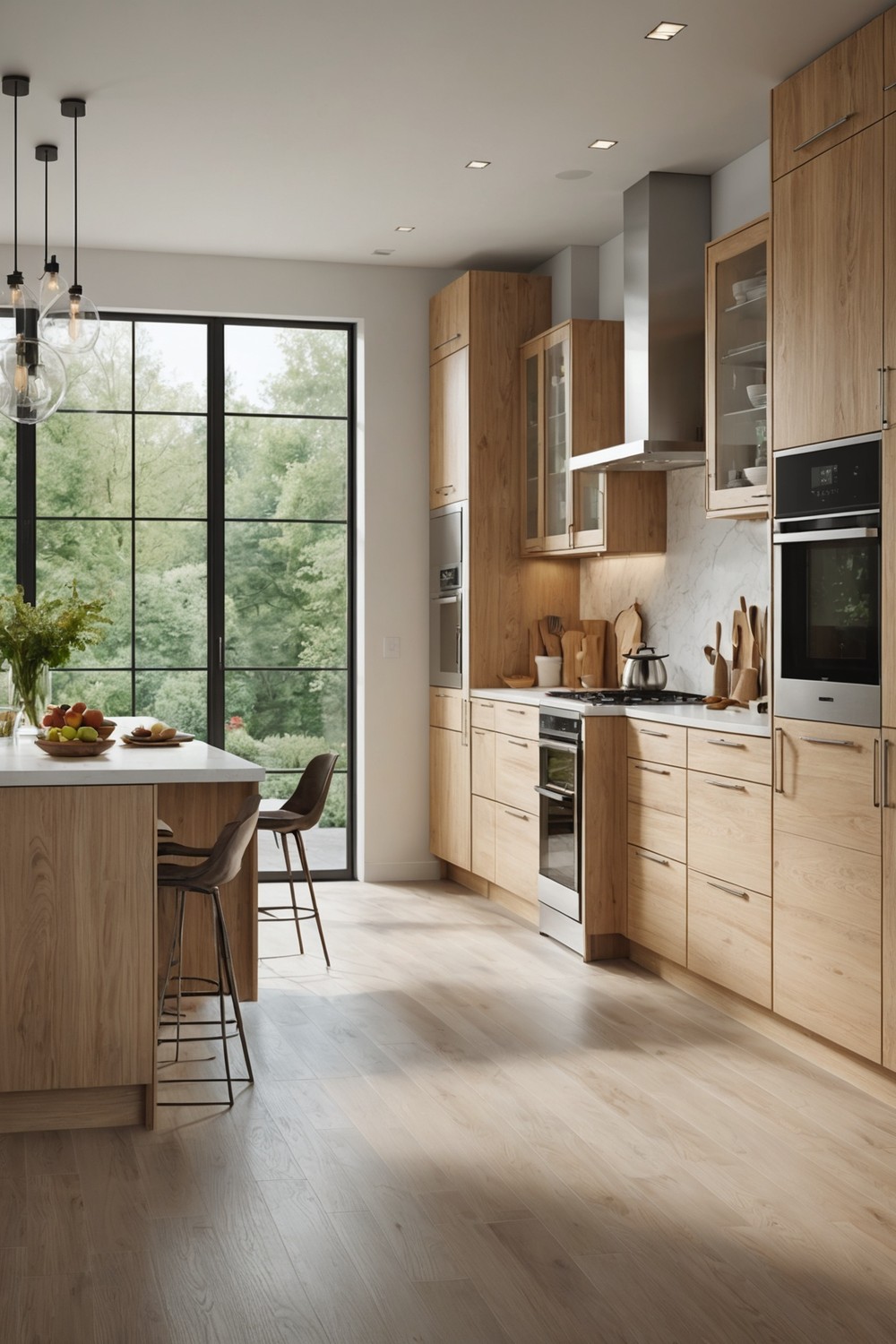 Bright and Airy: White Oak Cabinets with Glass Doors