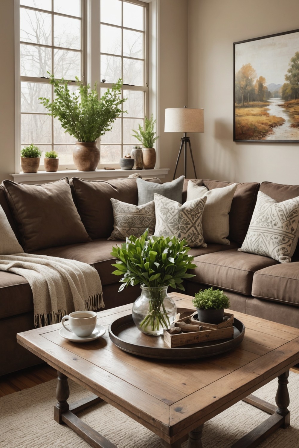 Brown Sofa with Neutral Walls