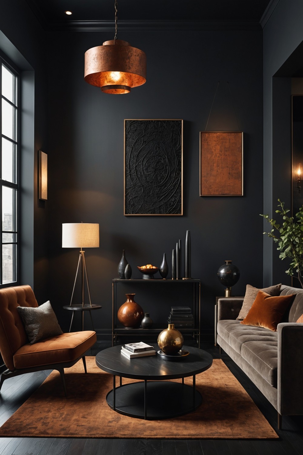 Combining Black Wood with Rust-Colored Metal Accents