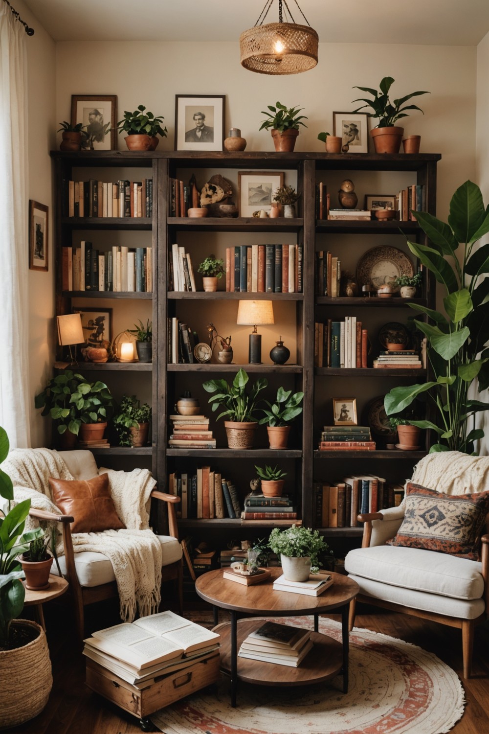 Dark-Stained Wooden Shelves