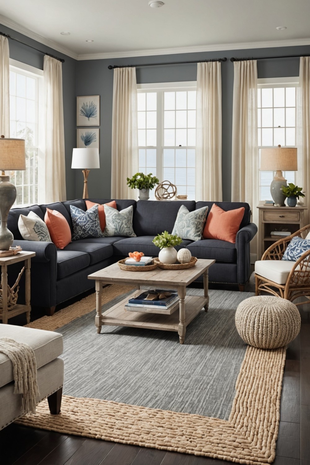 Dark Gray Sofa with Coastal Vibes