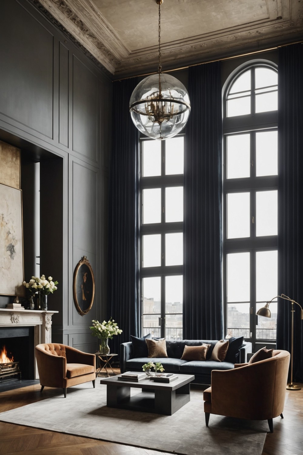 Dramatic Floor-to-Ceiling Curtains with Metal Rods