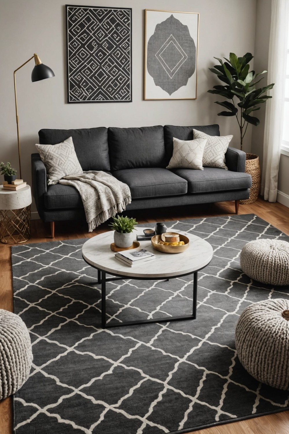 Geometric Patterns with Dark Gray Sofa