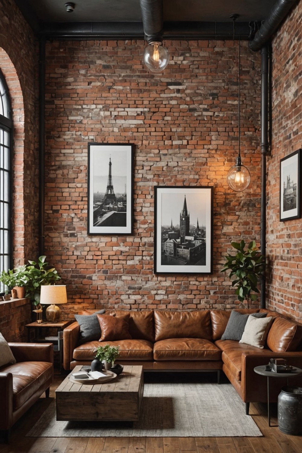 Industrial-Chic: Exposed Brick Walls with Black and Rust Accents