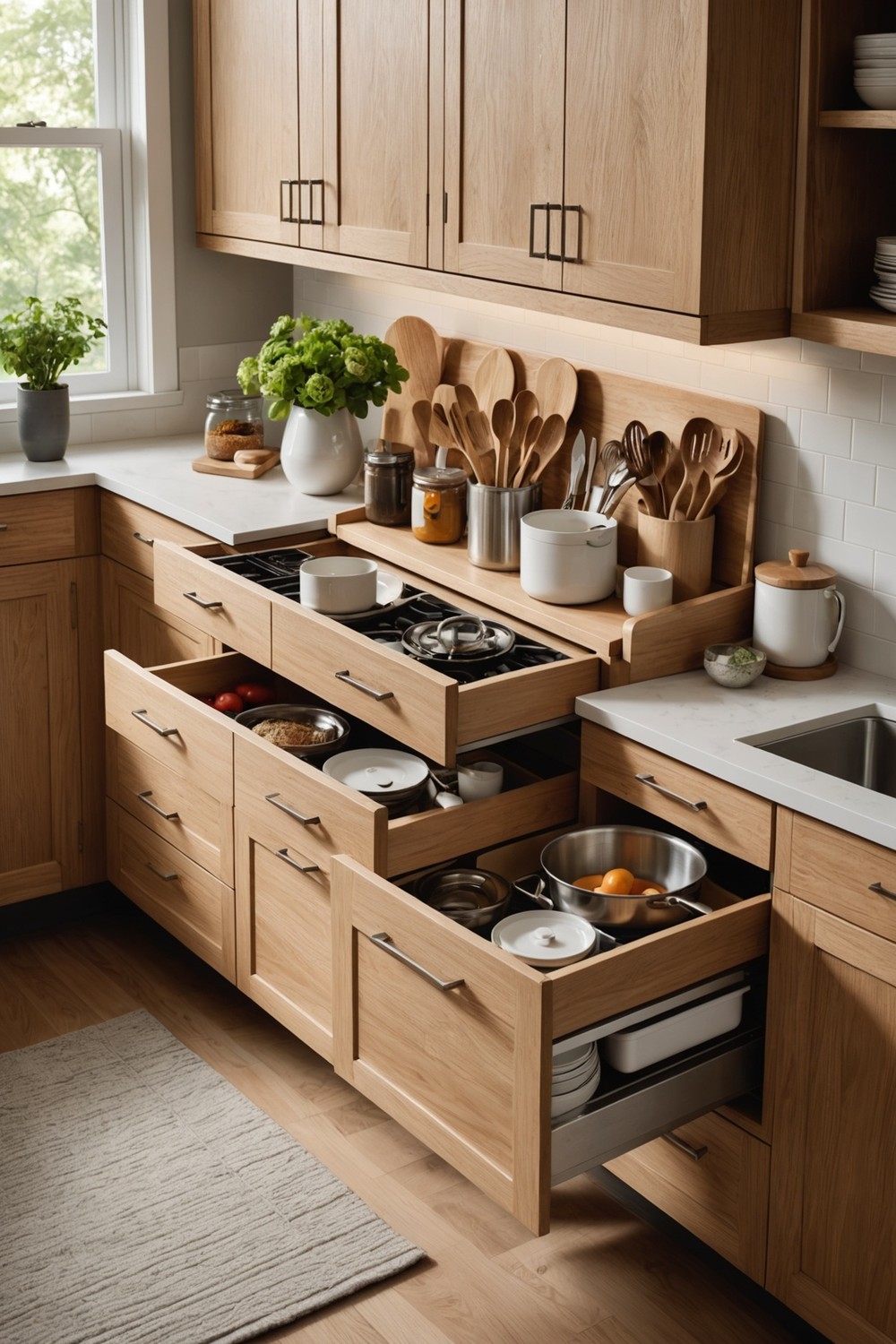 Kitchen Workhorse: White Oak Cabinets with Functional Drawers