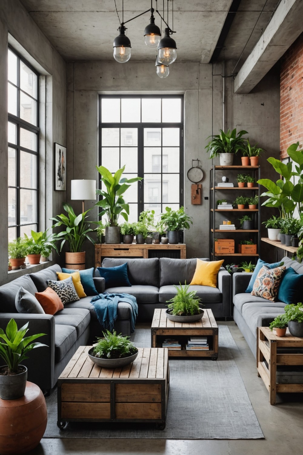 Lush Greenery in Industrial Planters