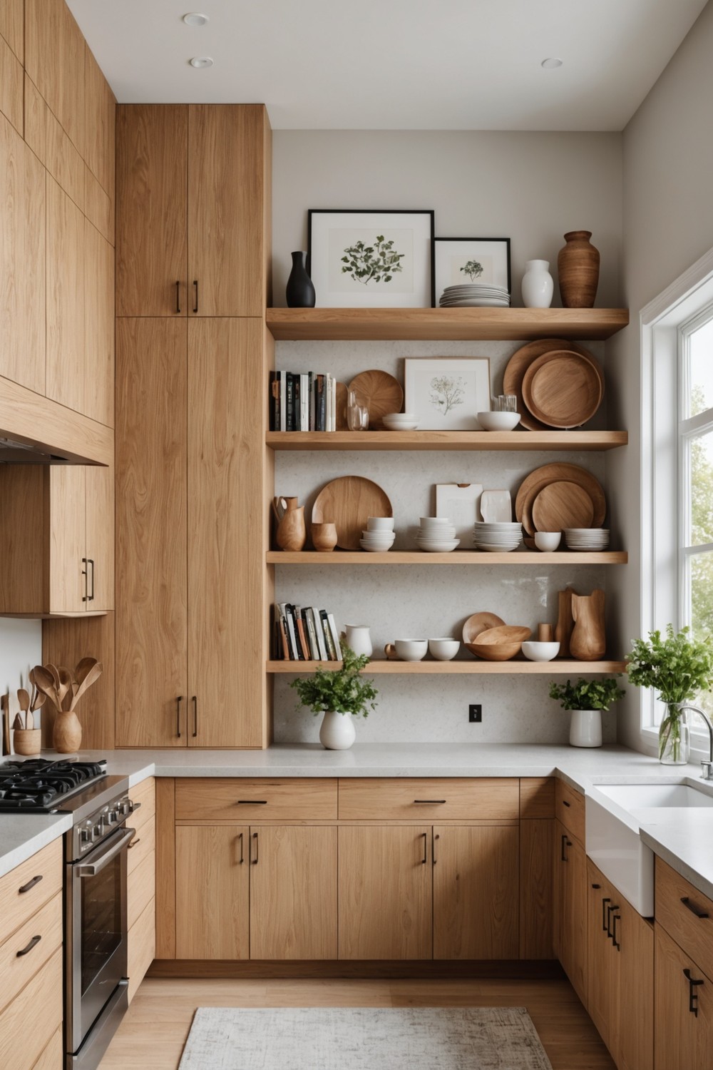 Open Shelving: White Oak Cabinets with a Modern Twist