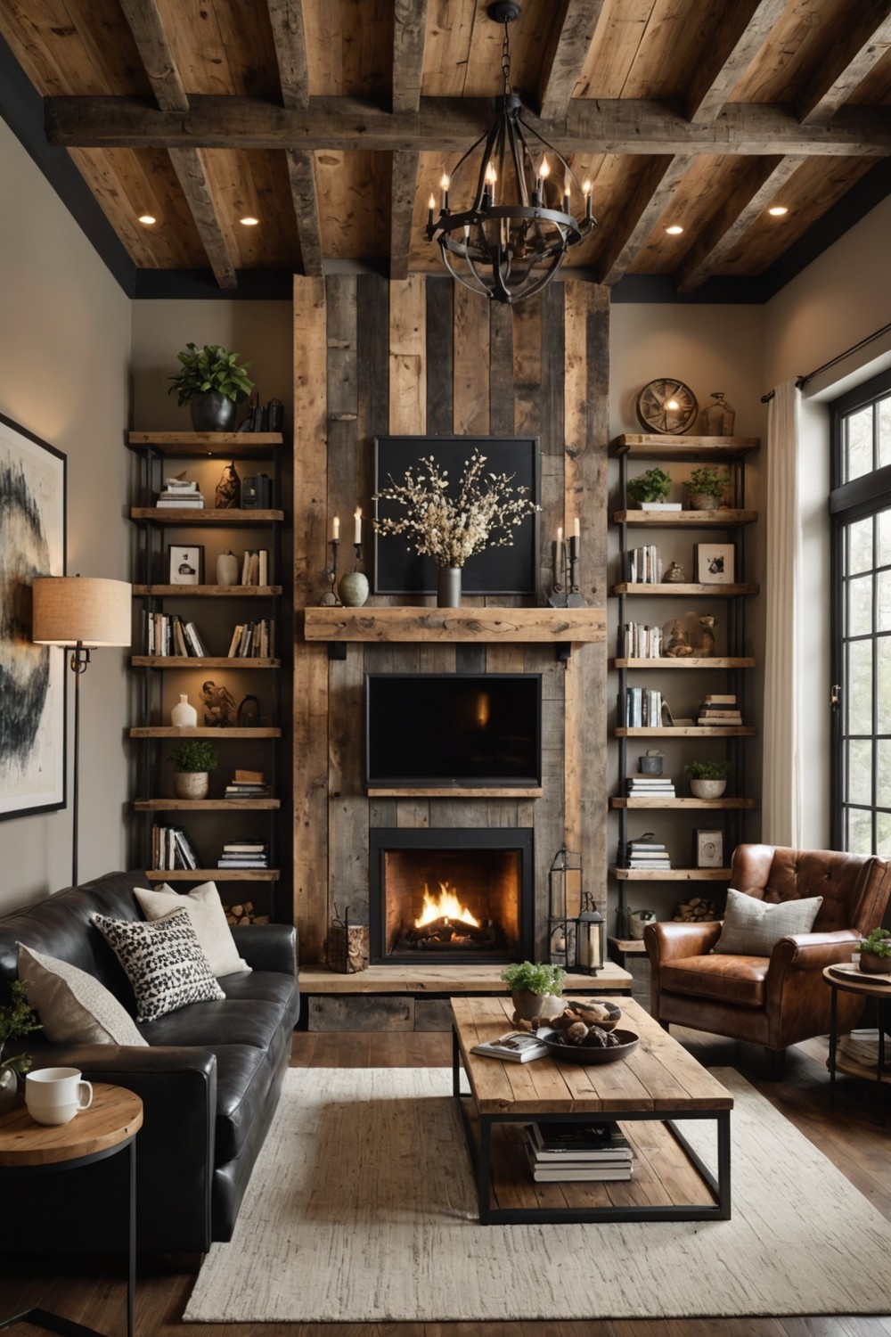 Rustic Wooden Accents with Black Metal Frames