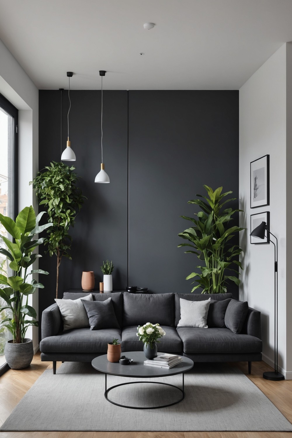 Use Dark Gray Sofa as a Room Divider