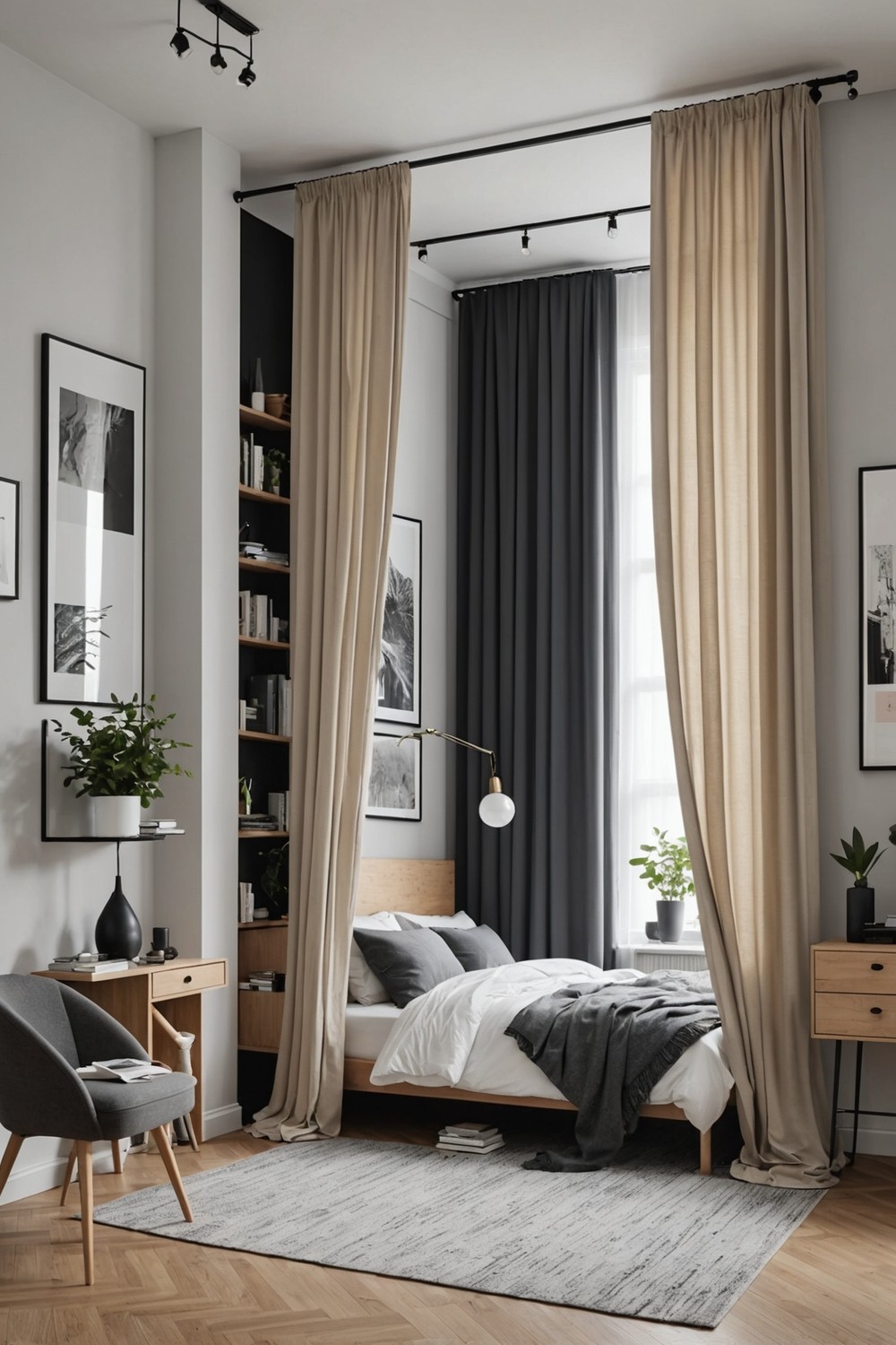 Use Hanging Curtains or Room Dividers to Conceal Clutter