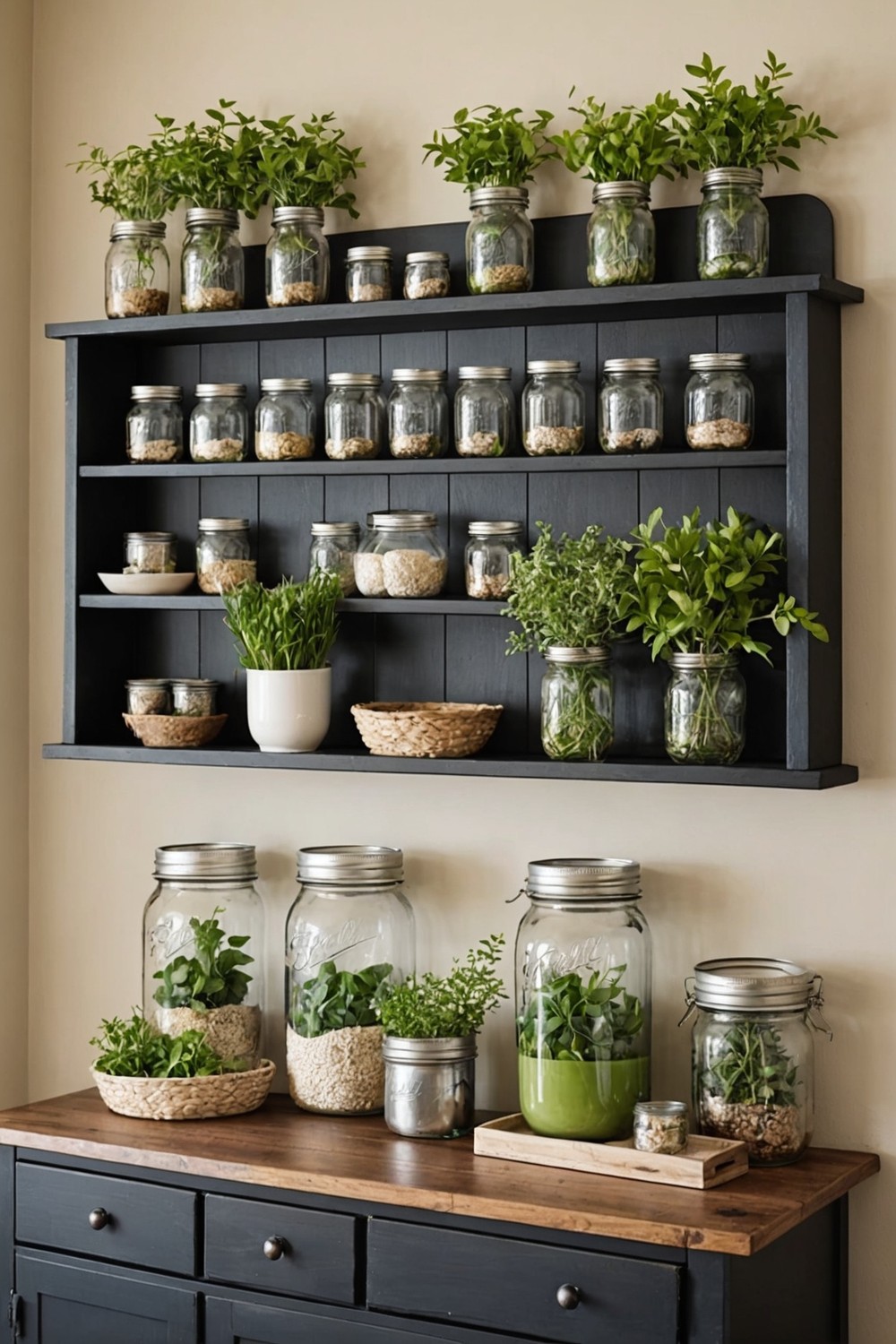 Wall-Mounted Shelving with Mason Jar Storage