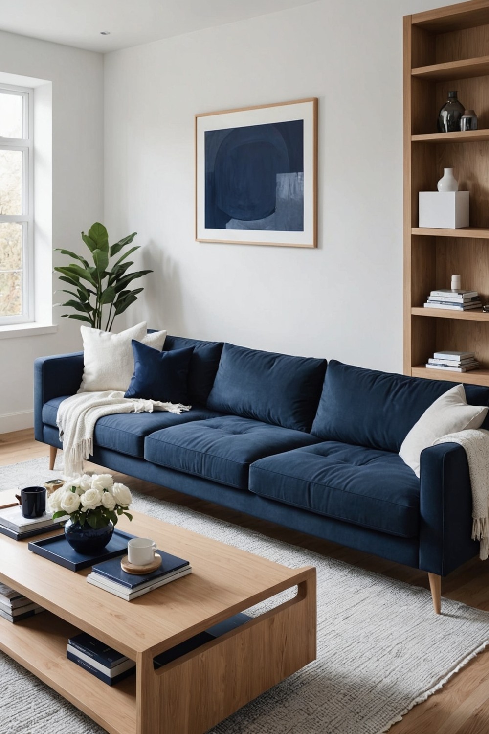 Modern Minimalist Navy Sofa with White Accents