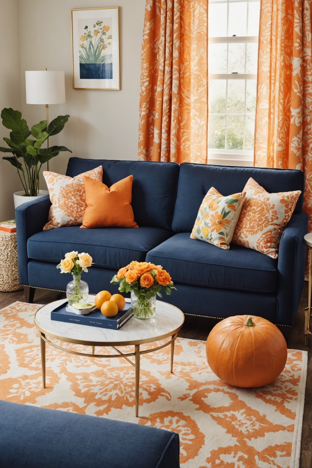 Seasonal Decor Ideas with a Navy Sofa as the Base