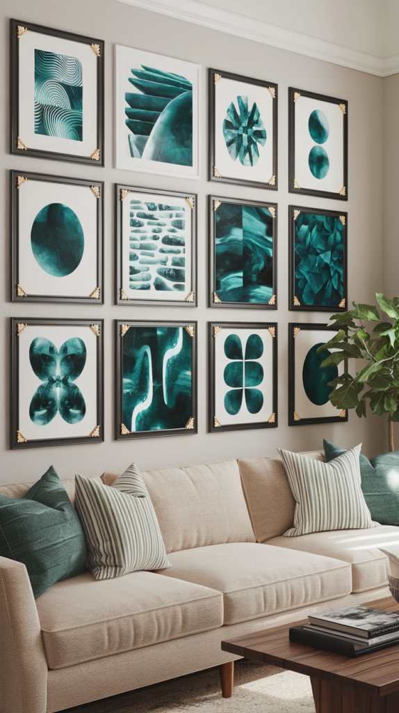 Black Picture Frames with Teal Artwork